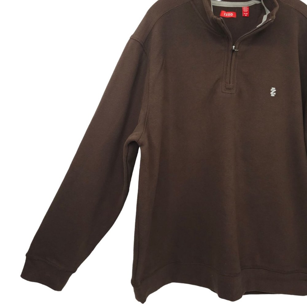 Izod Quarter Zip Sueded Fleece Pullover Sweater Sweatshirt Mens XL Brown NEW - Picture 10 of 15